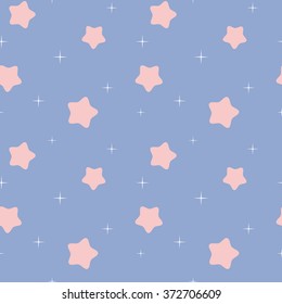 cute lovely white and pink rose quartz stars in blue serenity sky seamless vector pattern background illustration