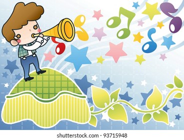Cute and Lovely Young Boy with Happy Song on blue background