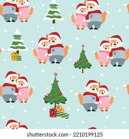 Cute a lover wolf fox on christmas day seamless pattern