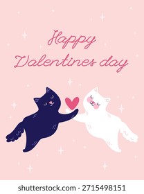 Amantes lindos Gatos Valentines Diseño de póster de Vector - Ilustración romántica moderna del gato para el 14 de febrero