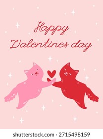 Amantes lindos Gatos Valentines Diseño de póster de Vector - Ilustración romántica moderna del gato para el 14 de febrero