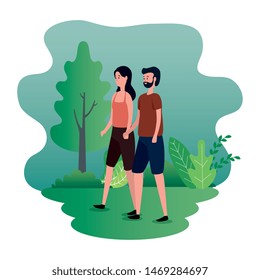 cute lovers couple on the park characters