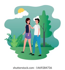 cute lovers couple on the park characters