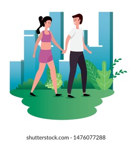 cute lovers couple on the park characters