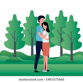 cute lovers couple on the park characters
