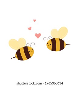 Cute loving bee isolated on white background. Vector illustration.