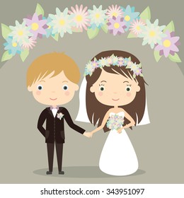 Cute loving brides.Wedding. Vector Illustration