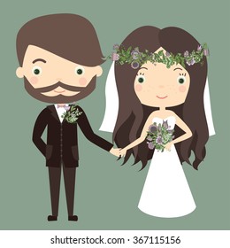 Cute loving brides.Wedding. Vector Illustration