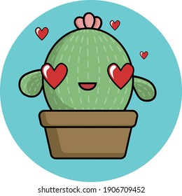 Cute loving cactus in a pot