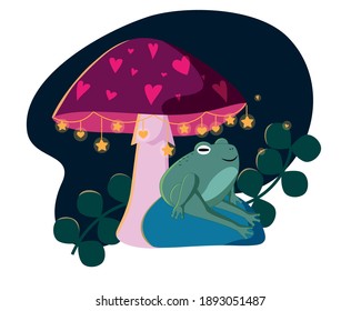Cute loving and dreaming frog valentine's day flat illustration