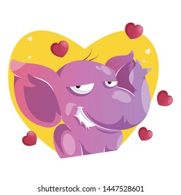 A cute loving elephant blushing because he is in love. Love is in the air.Vector illustration isolated on white background