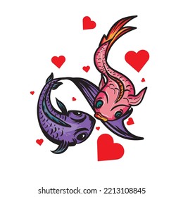 cute loving fish vector illustration 