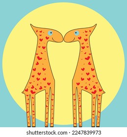 cute loving giraffes admire togethe