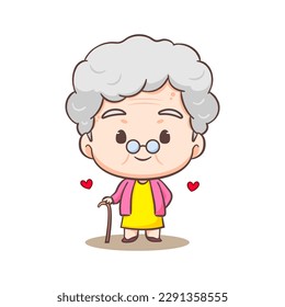 Cute loving Grandmother cartoon character. People Concept design. Flat adorable chibi vector illustration. Isolated white background