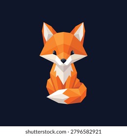 Cute Low Poly Fox Sitting Vector Illustration – Geometric Polygon Wildlife Character