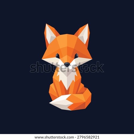 Cute Low Poly Fox Sitting Vector Illustration – Geometric Polygon Wildlife Character