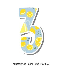 Cute lowercase alphabet 'z' with Lemonade Pattern on white silhouette and gray shadow. Lovely letter design for decoration. Vector Illustration about lettering.