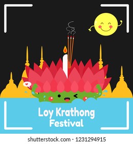 cute loy krathong festival vector .