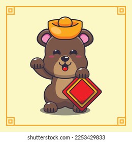 Cute lucky bear in chinese new year. Vector cartoon Illustration suitable for poster, brochure, web, mascot, sticker, logo and icon.