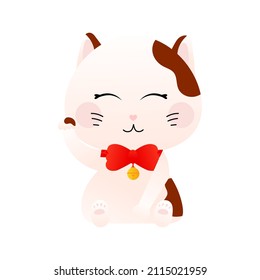 Cute lucky cat in cartoon chinese style for lunar new year decorative element for design isolated on white background