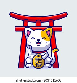 Cute Lucky Cat Cartoon Vector Icon Illustration. Animal Business Icon Concept Isolated Premium Vector. Flat Cartoon Style