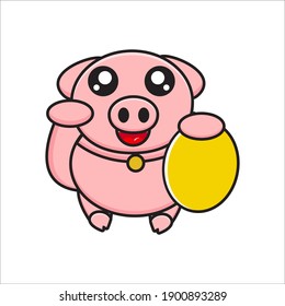 cute lucky pig mascot vector eps 10