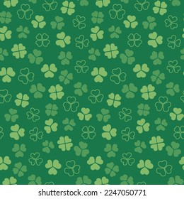 cute lucky Saint St Patrick day seamless pattern in green shamrocks clovers four leaf clovers      