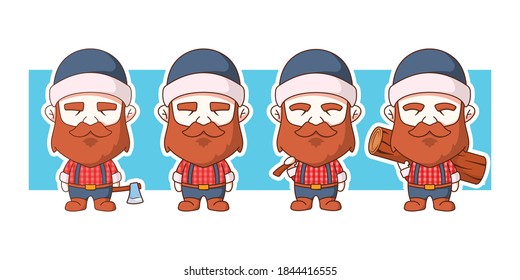 Cute Lumber Jack Vector Cartoon Character Illustration Set