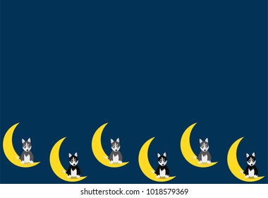 Cute Lunar New Year card template with husky puppies sitting on crescents