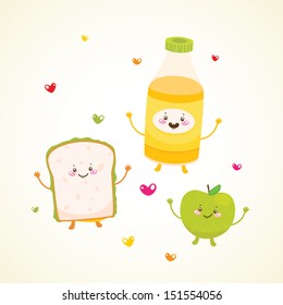 Cute lunch: juice, apple, sandwich