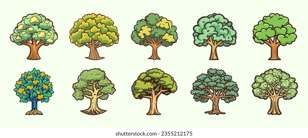 Cute Lush Tree Illustration in Soft Pastel, Ideal for Stickers and Posters