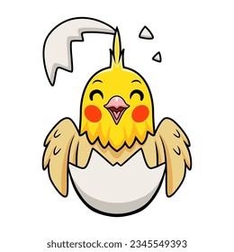 Cute lutino cockatiel bird cartoon inside from egg