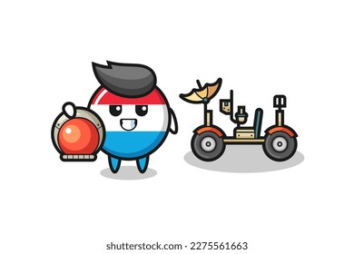 the cute luxembourg flag badge as astronaut with a lunar rover , cute style design for t shirt, sticker, logo element