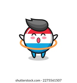 cute luxembourg flag badge cartoon is playing hula hoop , cute style design for t shirt, sticker, logo element