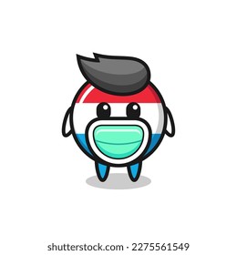 cute luxembourg flag badge cartoon wearing a mask , cute style design for t shirt, sticker, logo element
