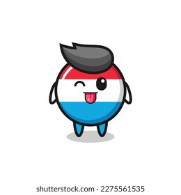 cute luxembourg flag badge character in sweet expression while sticking out her tongue , cute style design for t shirt, sticker, logo element