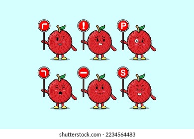 Cute Lychee cartoon character holding traffic sign illustration in modern 3d style design