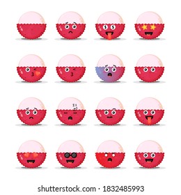 Cute lychee with emoticons set
