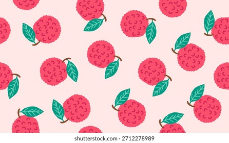 Cute lychee fruits pattern background vector design