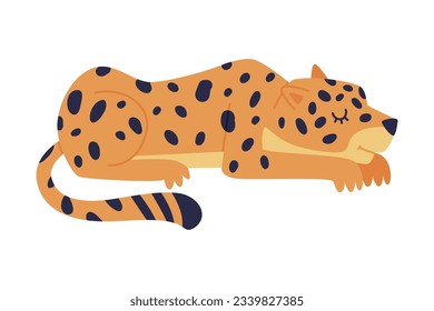 Cute lying baby leopard. Beautiful wild predator animal cartoon vector illustration