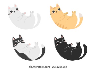 Cute Lying Cat Belly Vector Illustration.