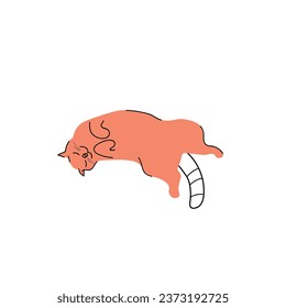 Cute lying cat on white background, top view