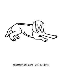 Cute lying dog in hand drawn doodle style. Pet character in sketch style.