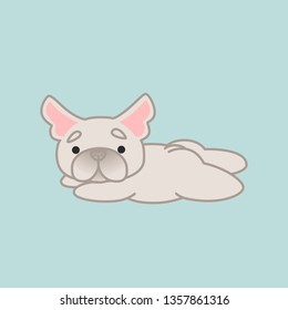 Cute Lying Down White Coat French Bulldog Cartoon Vector Illustration