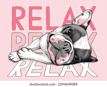 Cute lying french bulldog sketch  Vector illustration in hand  drawn style   Relax illustration  Image for printing any surface