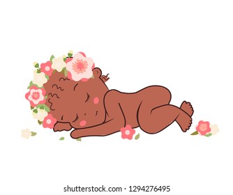 Cute lying ittle baby vector silhouette ilustration on white background