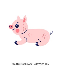 Cute lying pig doodle. Funny piglet vector illustration in flat Scandinavian style. Childish hand drawn print. Pork symbol.