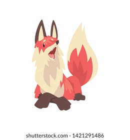 Cute Lying Red Fox Character, Front View Cartoon Vector Illustration