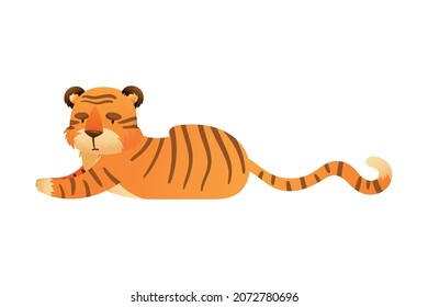 Cute lying tiger wild predator animal cartoon vector illustration