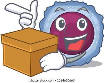 Cute lymphocyte cell cartoon character having a box